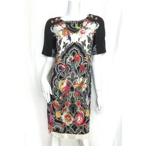 Etro Floral Paisley Dress Viscose Sz 46 10 Black Red Green Yellow Cream